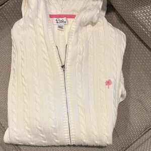 Lilly Pulitzer Cream Cable Knit Cardigan with Pink Accent 100%cotton